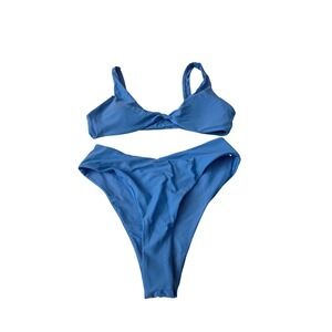Blue Knotted Front High Waisted Bikini Set Two‎ Piece Swimsuit Womens Medium